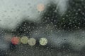 Raining while driving, view from inside