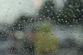 Raining while driving, view from inside