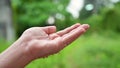 Raining drops of water flowing into the hands hd slow 120 frames