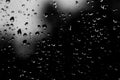 Raining drops wet on the glass, Rainy season background, Black and white Concept