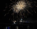 Raining Fireworks Over the Cincinnati Skyline Royalty Free Stock Photo