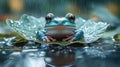 Raining frog lilypad nature wildlife serene pond Royalty Free Stock Photo