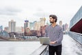 Young East Indian American Businessman traveling, working in New York City Royalty Free Stock Photo