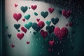 raining hearts. love concept. AI generated