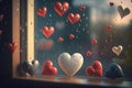 raining hearts. love concept. AI generated