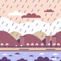 It is raining heavily in the city. Flat style. Vector illustration Royalty Free Stock Photo