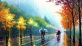Raining Landscape Illustration Wall Art Ai Generated