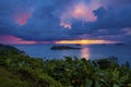 Raining over blue sea at sunset time koh chang island trad east Royalty Free Stock Photo