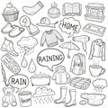 Raining Traditional Doodle Icons Sketch Hand Made Design Vector Royalty Free Stock Photo