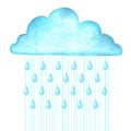 Raining.Vector image with blue rain cloud in wet day