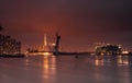 Raining view of skyline with landmark 81 skyscraper, a new cable-stayed bridge is building connecting Thu Thiem peninsula and Royalty Free Stock Photo