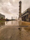 A Rainny day and working day on a petrochemicals plant. Royalty Free Stock Photo