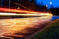 Rainstorm in the night, light from View the level of asphalt