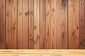Raintree wooden wall background with empty hardwood table top Royalty Free Stock Photo