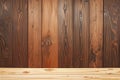 Raintree wooden wall background with empty hardwood table top Royalty Free Stock Photo