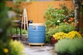 rainwater barrel in a garden setting Royalty Free Stock Photo