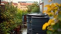 A rainwater collection system set up on a rooftop pic
