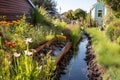 rainwater filtered through a garden bioswale Royalty Free Stock Photo