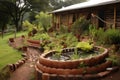 rainwater harvesting system in a permaculture garden