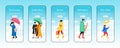 Rainwear onboarding mobile app screen flat vector template Royalty Free Stock Photo