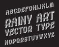 Rainy Art Vector Typeface. White contrasting font. Isolated english alphabet