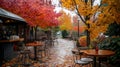 Rainy Autumn Day at a Cafe Patio Royalty Free Stock Photo