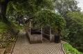 Rainy Autumn Day decorative gazebo decorated with climbing plants in Batumi Botanical Garden in Georgia Royalty Free Stock Photo