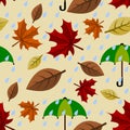 Rainy Autumn Falling Leaves Seamless Pattern