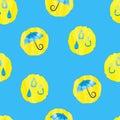 Rainy background in blue and yellow colors. Weather seamless pattern