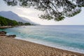 Rainy beach in Brela, Croatia, Makarska Riviera, Dalmatia