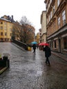 Rainy day in the center of Stockholm in early spring