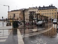 Rainy day in the center of Stockholm in early spring