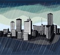 Rainy City landscape. Royalty Free Stock Photo