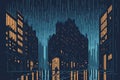 Rainy city, rain in the city, vector illustration