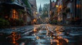 Rainy City Street With Puddles Royalty Free Stock Photo