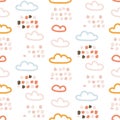 Rainy clouds cute pastel colors seamless vector pattern.