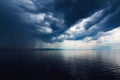 Rainy clouds over town of Rijeka in Croatia at the Adriatic sea coast Royalty Free Stock Photo