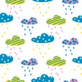 Rainy clouds seamless vector pattern.