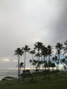 Rainy and Cloudy Sunrise in October in Wailua Bay near Hikinaakala Heiau on Kauai Island, Hawaii.