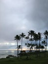 Rainy and Cloudy Sunrise in October in Wailua Bay near Hikinaakala Heiau on Kauai Island, Hawaii.