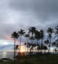 Rainy and Cloudy Sunrise in October in Wailua Bay near Hikinaakala Heiau on Kauai Island, Hawaii.