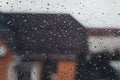 Rainy, cloudy weather. Raindrops on surface of window Royalty Free Stock Photo