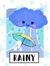 Rainy Weather flashcard collection for preschool kid learning English vocabulary Royalty Free Stock Photo