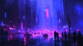 Rainy Cyberpunk City at Night with Neon Lights Royalty Free Stock Photo