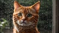 Rainy Day Blues: Sad Orange Cat by the Window Royalty Free Stock Photo