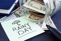 Rainy day fund savings. Jar with dollar bills. Royalty Free Stock Photo
