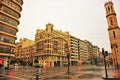 Rainy day at hystorical center of Valencia. Monument