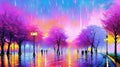 Rainy day landscape illustration painting ai generated artwork