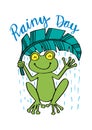 Rainy day lettering with frog