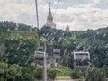 Rainy day in Moscow. Cable car cabin at Sparrow Hills Vorobyovy Gory in Moscow